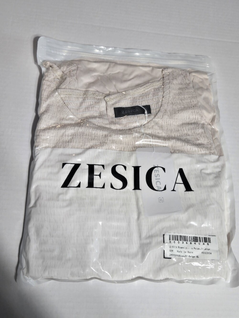 ZESICA Women’s Beige Smocked Tiered Midi Dress Long Sleeve Cottagecore XL NWT - Picture 3 of 6